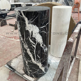 Polished Grand Antique Small Column Modern Marble Plinth Interior Travertine Side Display Table